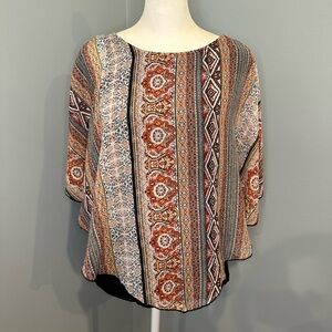 AB Studio Ethnic Print Women's Blouse - Red, Black, Cream